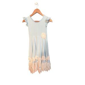 Light‎ Blue & White Ruffle Hem Girls Dress By Oopsie Daisy Size 7
